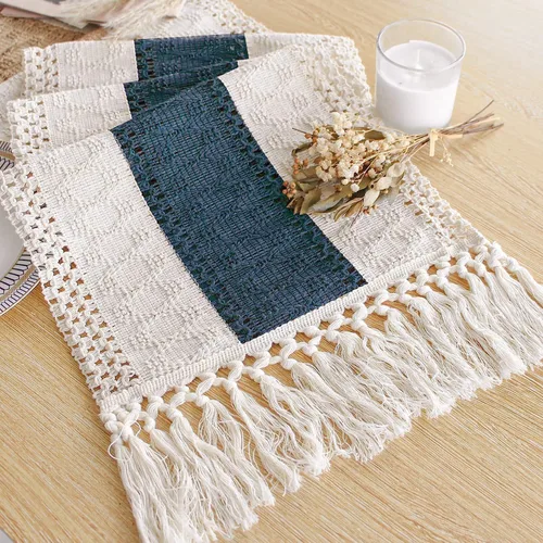 Vista 30 de FEXIA - Camino de mesa bohemio con borlas, para decoración del hogar, de macramé para decoración de habitación, comedor, dormitorio, despedida