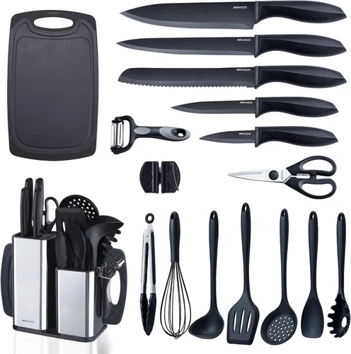 Vista 9 de RAXCO Juego de cocina, utensilios de cocina de 7 piezas, 5 piezas de utensilios de cocina, juego de cuchillos de 6 piezas, gris