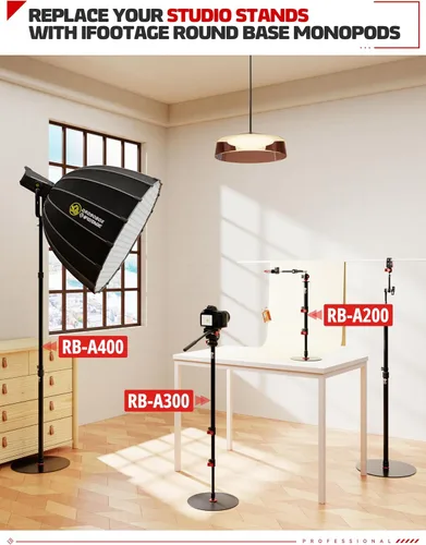 Vista 8 de IFOOTAGE A200 Monopie con Base Redonda, Monopie de Vídeo de 22" para Escritorio, Monopie de Cámara de Aluminio con Base, Compatible con Cámara DSLR