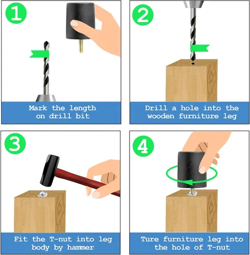 Vista 5 de 4 patas de sofá de 2.5 pulgadas, patas cónicas para muebles, patas de sofá de plástico con pernos de suspensión M8 para sofá, tocador, armario