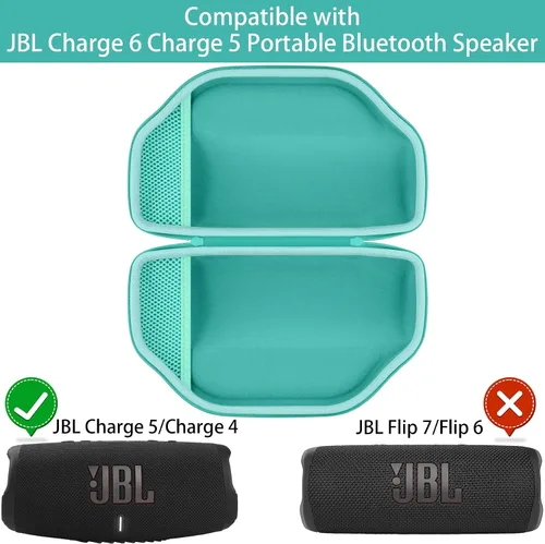 Vista 2 de Funda rígida verde azulado para JBL Charge 6/Charge 5 y paquete de soporte de altavoz ajustable rojo