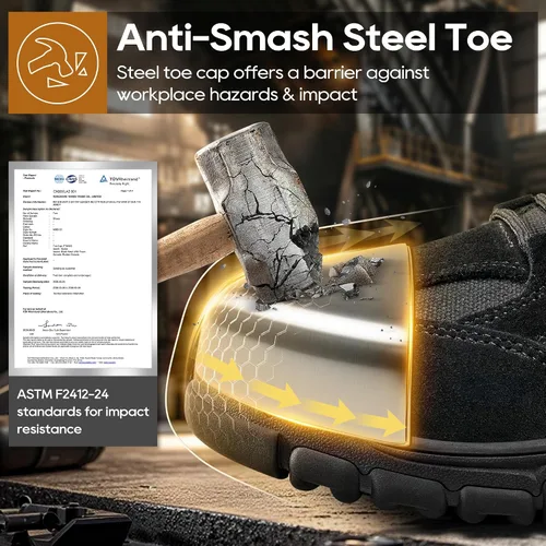Vista 4 de Ablanczoom Botas de trabajo para hombre con puntera de acero – ASTM F2412-24 Calzado de construcción antideslizante cómodo, transpirable y duradero