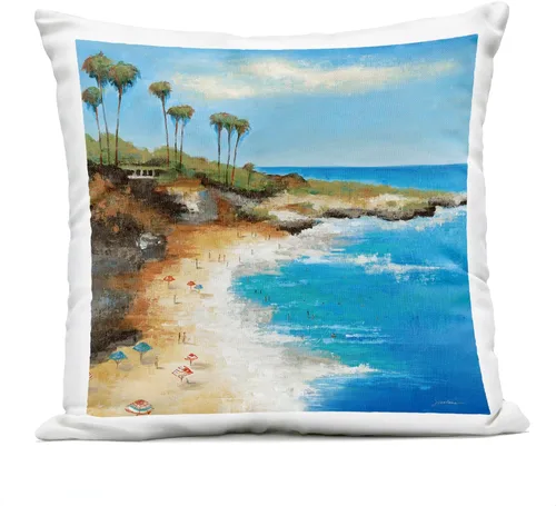 Stupell Industries Liz Jardine - Almohada de playa tropical, diseño de escena de entrada, 18 x 18 pulgadas, multicolor
