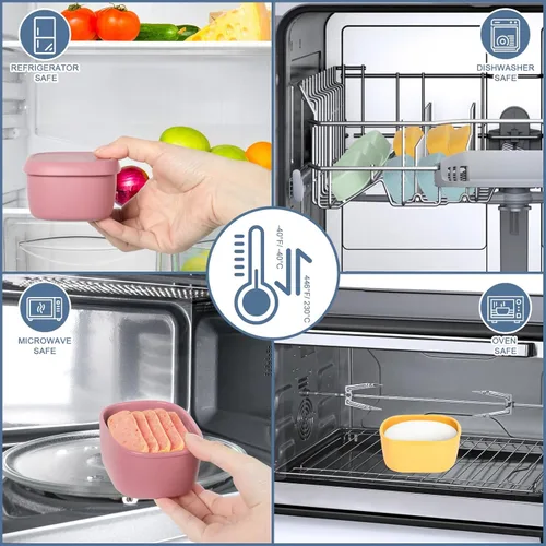 Vista 5 de 4 piezas recipientes de silicona de 10 onzas para refrigerios para niños, pequeños recipientes de alimentos con tapas, contenedor de frutas