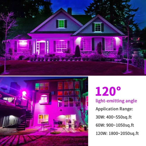 Vista 6 de Paquete de 2 luces LED negras de 120 W, luz de inundación de luz negra con enchufe e interruptor, IP66 impermeable para exteriores, luz negra