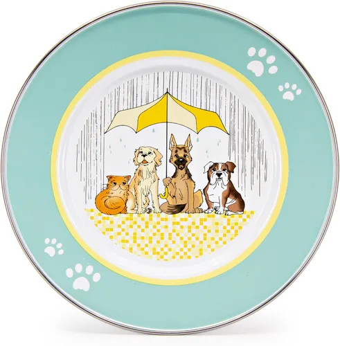 Vista 2 de Golden Rabbit Platos esmaltados para niños, 8.5 pulgadas, gatos y perros que llueven, juego de 4