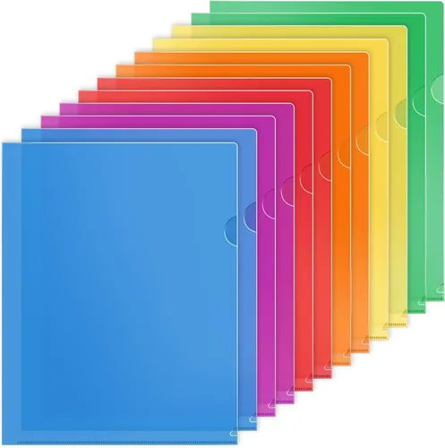 KTRIO Paquete de 12 fundas de plástico transparente para carpetas, 6 colores surtidos, bolsillos para proyectos de documentos para papel de tamaño
