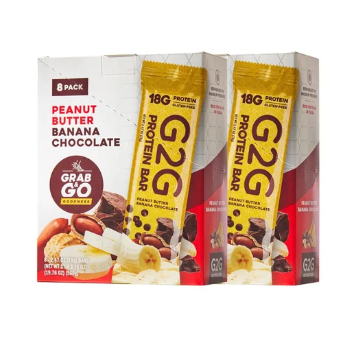 G2G Barra de proteínas, mantequilla de maní y plátano, aperitivo saludable, delicioso reemplazo de comidas, sin gluten, ingredientes limpios,