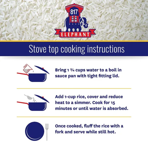 Vista 7 de Arroz jazmín elefante 817 blanco hom mali tailandés, 2 libras (paquete de 2)