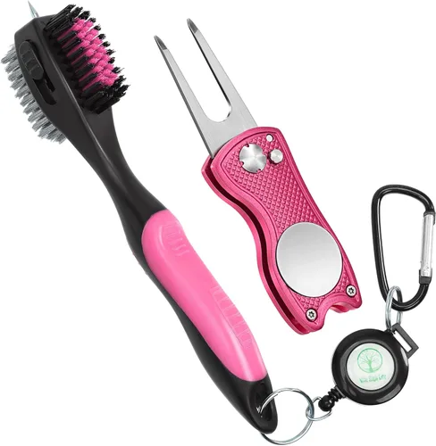 Vista 6 de Mile High Life Cepillo para palos de golf, limpiador de ranuras con cable de extensión retráctil de 2 pies y mosquetón de aluminio, accesorios