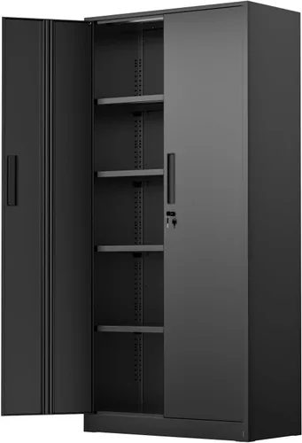 SUNCROWN Armario de almacenamiento de metal para garaje, armarios de garaje de acero con bloqueo de 72 pulgadas con 2 puertas y 4 estantes