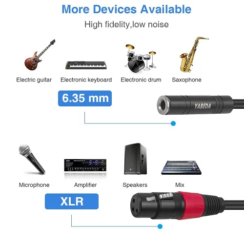 Vista 6 de Yabeda XLR a adaptador de audio estéreo hembra de 1/4 pulgadas, cable convertidor de conector TRS XLR de 3 pines a un cuarto de pulgada - 10 pies