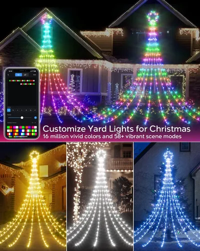 Vista 3 de Guirnalda de luces inteligentes de Navidad para exteriores, 12 pies, dinámicas RGB LED, luces de árbol, aplicación de cambio de color, control