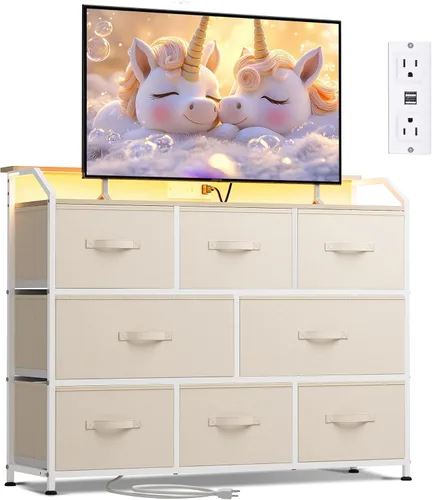 Vista 29 de WLIVE Cómoda para dormitorio con 8 cajones, cómoda de tela ancha para almacenamiento y organización, cómodas de dormitorio, cajonera para sala