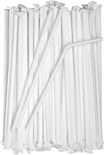 Vista 4 de Comfy Package Pajitas flexibles de plástico desechables envueltas individualmente, sin BPA, color blanco (paquete de 380)