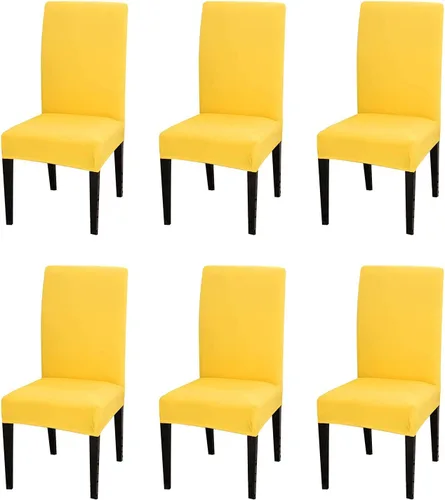 Vista 31 de Chickwin Paquete de 4 fundas para sillas de comedor, color amarillo, elásticas Parsons, fundas para sillas de comedor, con respaldo alto, sin