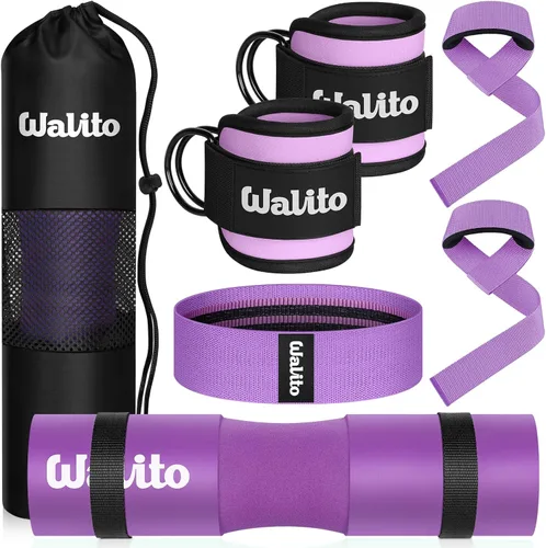 Vista 10 de WALITO 8Pcs Barbell Pad Set for Hip Thrust - Squat Pad,Gym Accessories for Women with Bar Bad,Bench Press, with Gym Ankle Straps,Resistance Bands