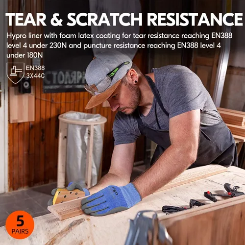 Vista 4 de Vgo... Cut Resistant Gloves,Cutproof Work Gloves Men Women,Latex Rubber Coated,EN388 level C, ANSI level A3(RB2148HY,BLUE)