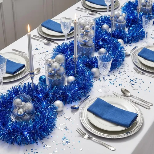 Vista 2 de TCDesignerProducts Guirnalda de vinilo azul oscuro, rollo de 4 x 25 pies, decoraciones flotantes de desfile para remolque o carrito de golf