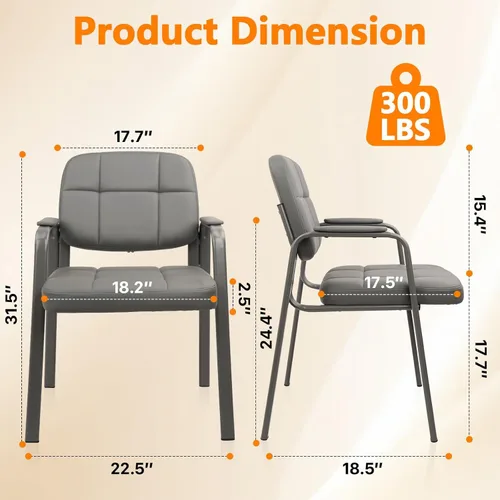 Vista 3 de CLATINA Silla de recepción de oficina con reposabrazos acolchado de cuero regenerado, silla ergonómica para sala de espera, vestíbulo, reunión, Gris