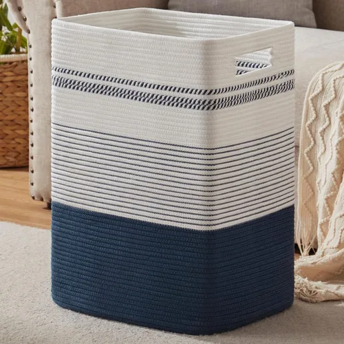 Vista 12 de Cesta de Ropa Sucia, Cesta de Lavandería Grande de Cuerda Tejida Alta con Asas, 22" X 17" X 13", Cesta de Almacenamiento Decorativa para Ropa