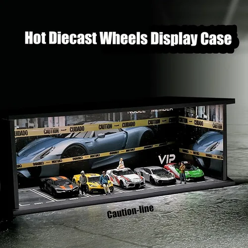 Vitrina para rueda caliente con luz LED, apilable, mega almacenamiento de garaje para caja de cerillas 1:64 y coches fundidos a presión, diorama de