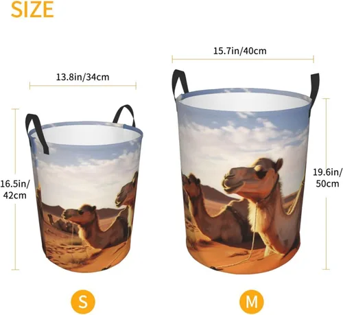 Vista 5 de Camels Rest Desert Print Laundry Hamper Circular Waterproof Storage Basket Protable Dirty Clothes Hamper Storage Bin For Home Organizer Living Room