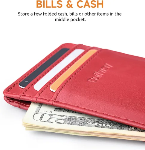Vista 5 de Buffway Billetera delgada para hombre, minimalista con bolsillo frontal delgado, tarjetero de cuero con bloqueo RFID para viajes de trabajo