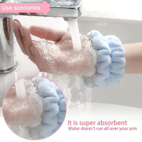 Vista 3 de 2 muñequeras para lavar la cara, pulseras de microfibra para lavar la cara, toallas de brazo, pulseras de lavado facial de spa, banda elástica