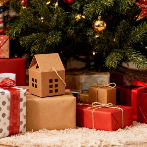 Vista 4 de HAN SHENG 30 cajas de papel kraft con forma de casa de 3.15 x 3.15 x 2.95 pulgadas, cajas de regalo y regalos para bodas, Navidad, cumpleaños