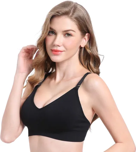Vista 5 de SUEKAPHIN Brasier de enfermería inalámbrico con cuello en V profundo para maternidad Brasier de lactancia bralette para dormir lactancia materna