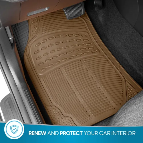 Vista 2 de BDK ProLiner - Alfombrillas de goma resistentes para automóvil, protección para todo tipo de clima, juego de 3 piezas (beige claro)
