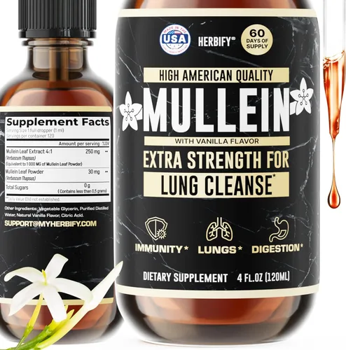 Vista 9 de HERBIFY Gotas de Gordolobo - Limpieza Pulmonar - Extracto de Hojas - Poderoso Gordolobo para Apoyo Inmune, Desintoxicación y Apoyo Respiratorio