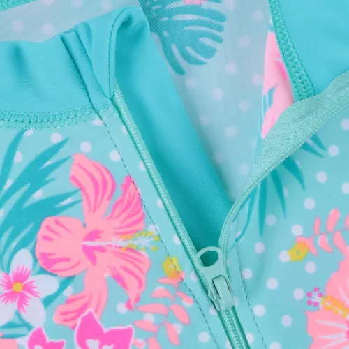 Vista 3 de TFJH E Trajes de baño de manga corta para niñas UV 50+ Trajes de baño de una pieza con cremallera 2-14 años