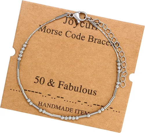 Vista 171 de JoycuFF Pulseras inspiradoras de código morse para mujeres, cuentas de plata, joyería con mantra de motivación, regalos para ella