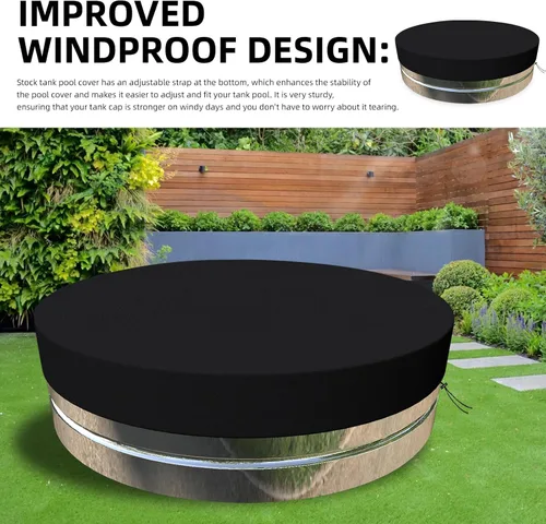 Vista 4 de MRWiZMS La cubierta de piscina 210D Oxford es impermeable, resistente a los rayos UV y al polvo, redonda (6 pies, negro)