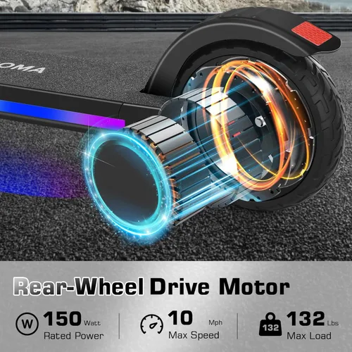 Vista 2 de Caroma E35 Kids Electric Scooter for Ages 8-12, 150W Motor Up to 7 Miles Range & 10 MPH Speed, LED Display, Colorful Rainbow Lights, Adjustable