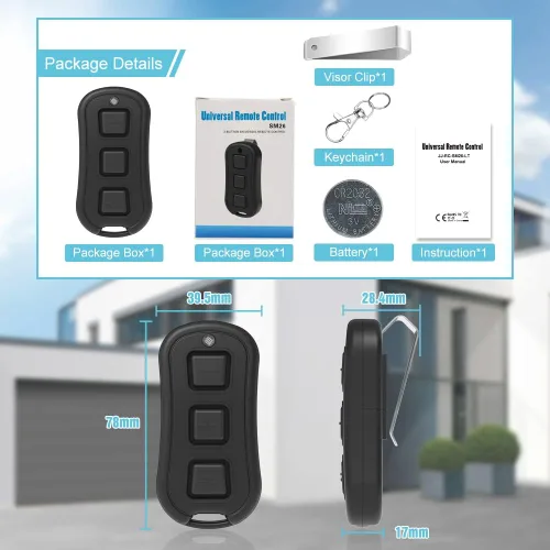 Vista 6 de Control remoto universal para puerta de garaje Chamberlain, Craftsman, Liftmaster, Linear, Genie, etc. con botón de aprendizaje de 5 colores e