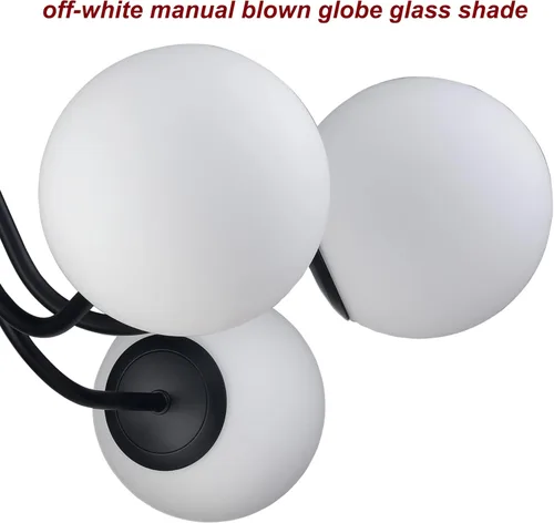 Vista 21 de Lámpara de techo semiempotrada moderna de metal negro de 3 luces con pantalla de vidrio de globo blanco, lámpara de montaje en techo para pasillo