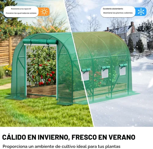 Vista 2 de Grezone Invernadero de Paso Mejorado Casa Verde con Puertas de Malla con Doble Cremallera y 6 Ventanas de Malla Plástico Resistente Casa Cálida