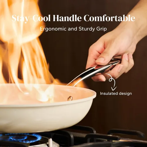 Vista 6 de Sartenes antiadherentes de cerámica Redchef, sartén antiadherente para huevos, sartenes de 8 pulgadas antiadherentes aptas para cocina con mango