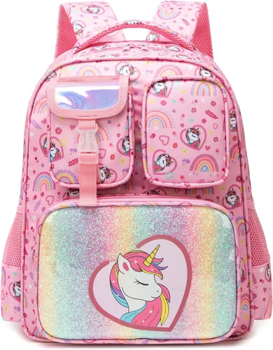 Mochila para niñas de 5 a 8 años para jardín de infantes y escuela primaria Rosa