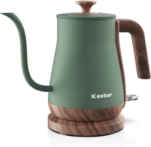 Vista 8 de Hervidor eléctrico de cuello de cisne, color beige, hervidor de té eléctrico de 1000 W, acero inoxidable, tetera para café, mango de acabado