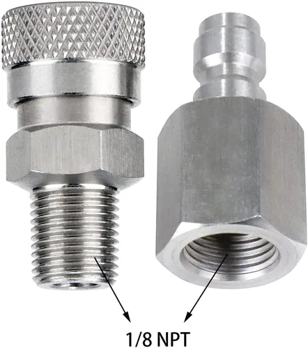 Vista 2 de Juego de conector hembra NPT de 1/8 pulgadas y conector macho de 0.315 in de desconexión rápida, juego de línea remota de acero inoxidable macho