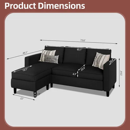 Vista 2 de Nuturelly Sofá modular convertible con otomana móvil, sofá moderno en forma de L de 3 plazas para espacios pequeños, sofá de tela suave para sala