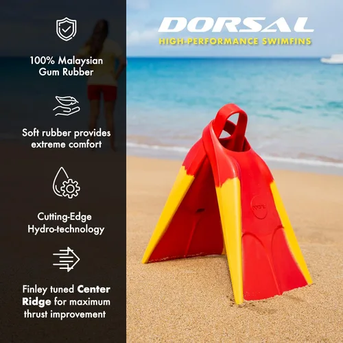 Vista 4 de DORSAL Aletas flotantes para bodyboard y bodysurf (aletas) de goma natural cómoda para natación, buceo, surf