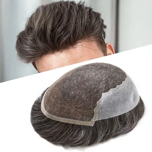 Vista 87 de Toupee - Sistemas de reemplazo de cabello para hombre, encaje frontal suizo, nudo blanqueado, pieza de cabello humano natural