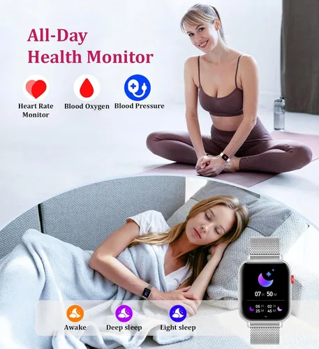 Vista 5 de Reloj inteligente de 1.83 pulgadas para mujer con llamada Bluetooth (respuesta/marcación), rastreador de actividad física con más de 100 modos