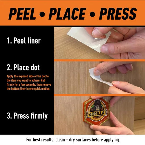 Vista 5 de Gorilla Puntos adhesivos permanentes, de doble cara, transparentes, 0.5 pulgadas de diámetro, 150 piezas (paquete de 1), sin ensuciar, apto
