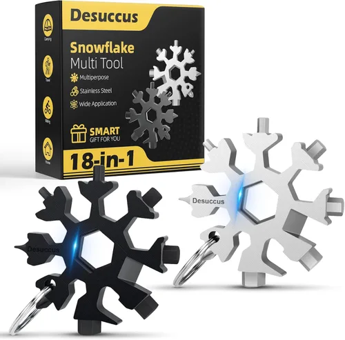Vista 5 de Desuccus 18-en-1 Multiherramienta en forma de copo de nieve, abridor de botellas de copo de nieve de acero inoxidable/kit de destornillador plano